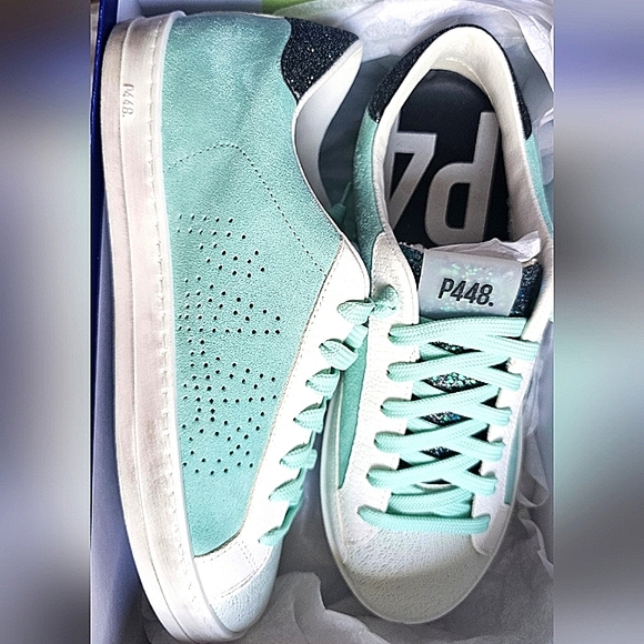 John Low P448 GLITTER Mint Sneakers Womans 38/US 8 GLINIDO $300 NIB - Picture 3 of 16